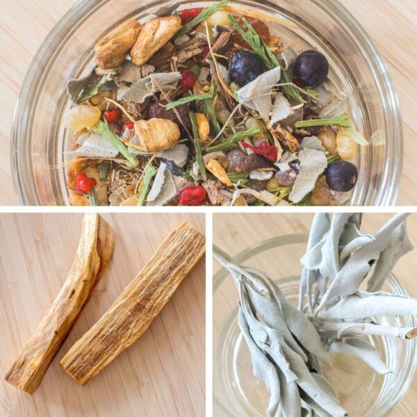 Räucherset Klar und rein mit Palo Santo, einer Räuchermischung und Salbei
