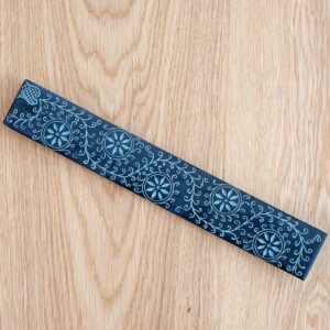 Räucherstächenhalter Speckstein mit Blumengravur, schwarz-grau